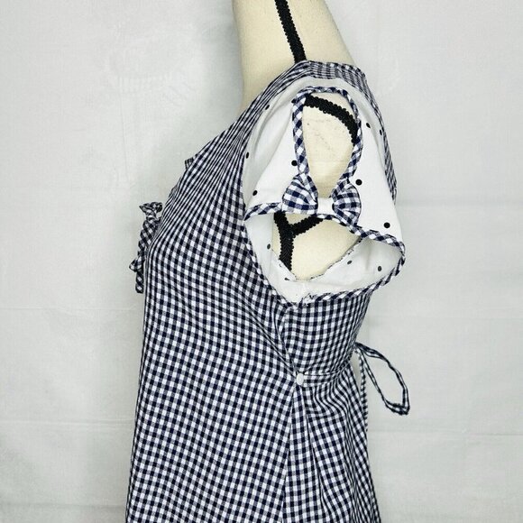 Zara Dress Size M Blue White Gingham Check Shift Short-Sleeve Tie Back - Picture 7 of 11